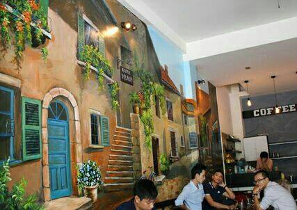 vẽ tranh tường quán cà phê